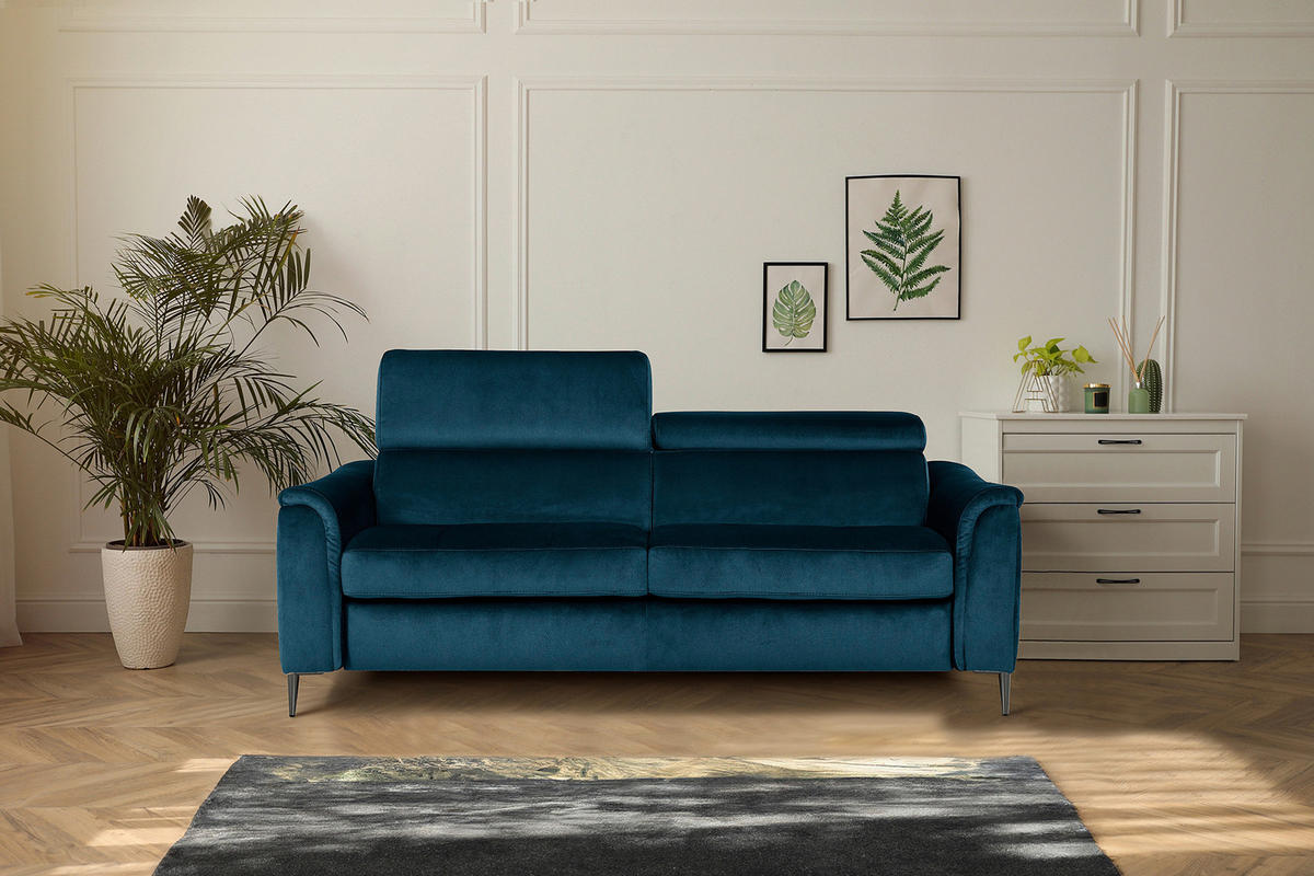 SCHLAFSOFA in Textil Dunkelblau  - Chromfarben/Dunkelblau, Design, Textil/Metall (203/77-98/103cm) - MID.YOU