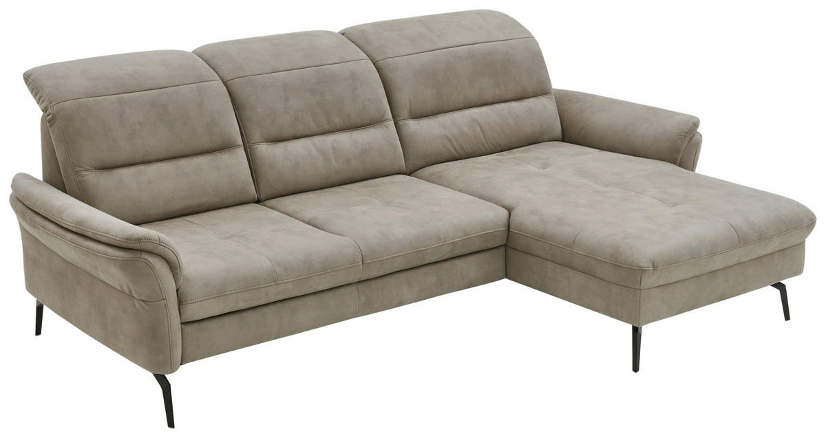 ECKSOFA in Flachgewebe Graubraun  - Graubraun/Schwarz, Konventionell, Textil/Metall (260/181cm) - Beldomo Speed