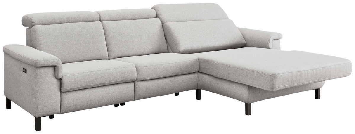 ECKSOFA in Flachgewebe Hellgrau  - Hellgrau/Schwarz, Konventionell, Textil/Metall (304/182cm) - Pure Home Comfort