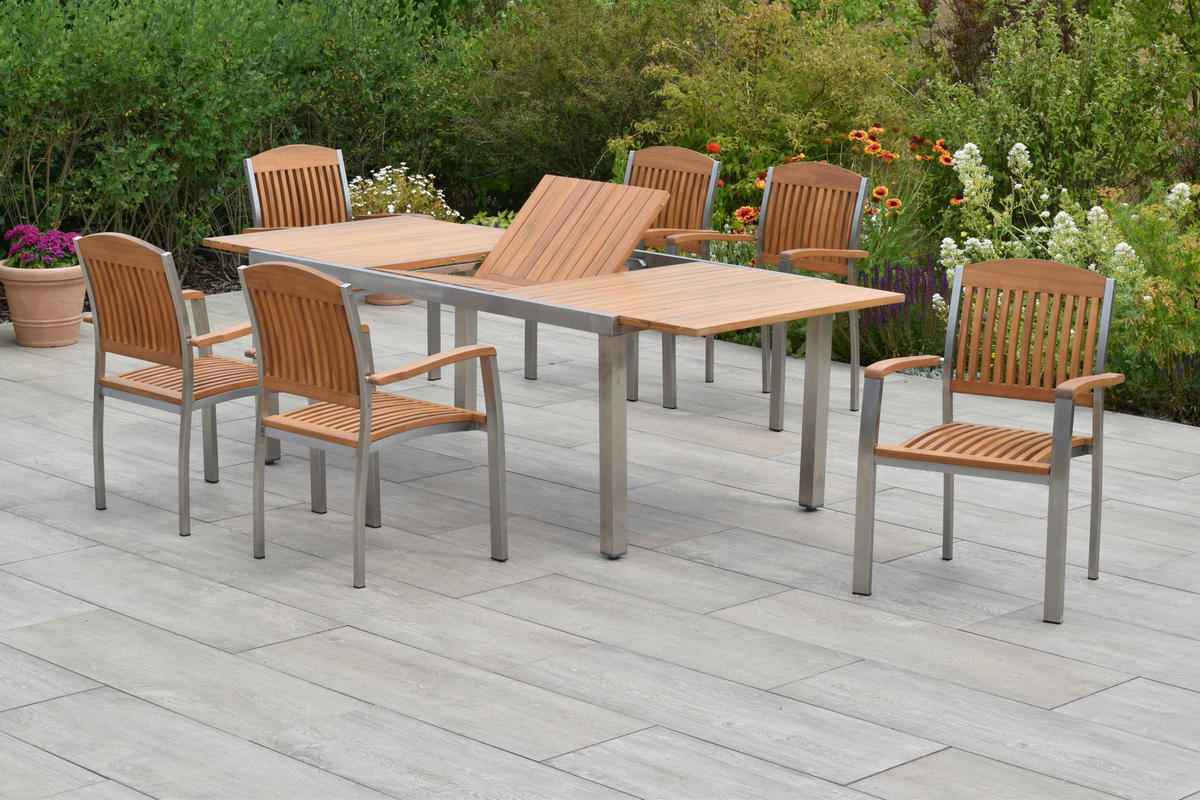 GARTENSET 7-teilig  - Silberfarben/Naturfarben, MODERN, Holz/Metall - Gardenson