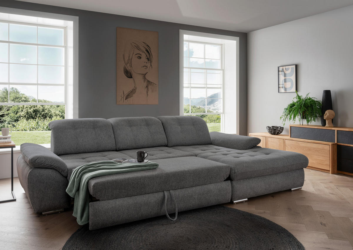 ECKSOFA in Chenille Anthrazit  - Chromfarben/Anthrazit, Modern, Textil/Metall (314/184cm) - Livetastic
