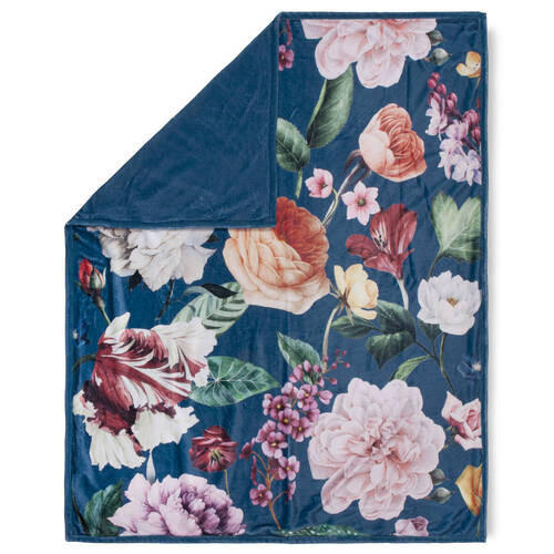 PLAID Fiori 130/160 cm  - Blau/Dunkelblau, Design, Textil (130/160cm)