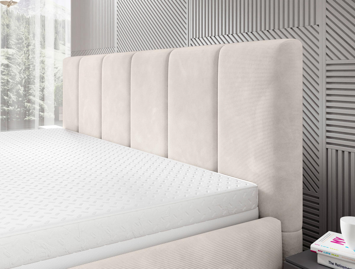 POLSTERBETT gepolstertes Kopfteil, Lattenrost 180/200 cm  in Beige  - Beige/Schwarz, Trend, Holz/Textil (180/200cm) - home24