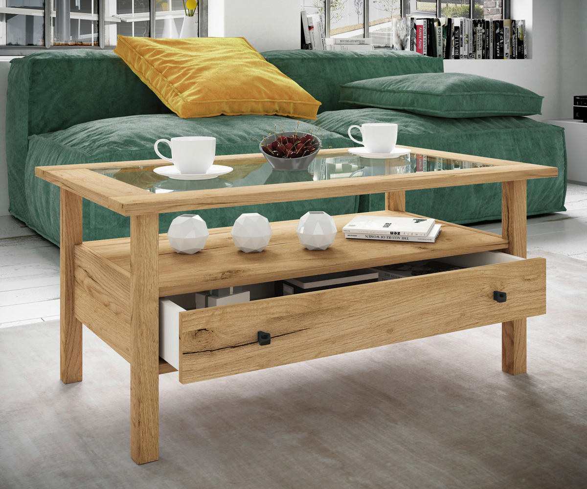 COUCHTISCH in Glas, Holzwerkstoff  - Honigeiche/Schwarz, Lifestyle, Glas/Holzwerkstoff (90/42/54cm) - MID.YOU