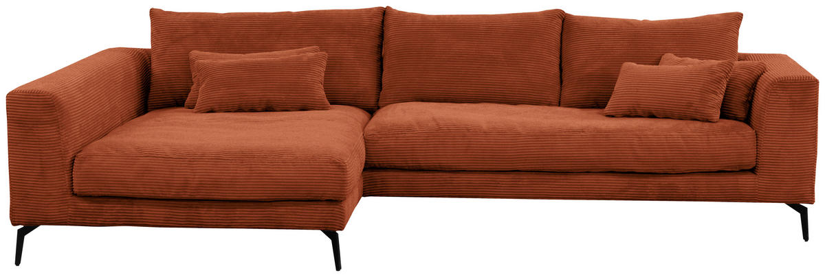 ECKSOFA in Cord Kupferfarben  - Schwarz/Kupferfarben, Design, Textil/Metall (172/313cm) - Livetastic