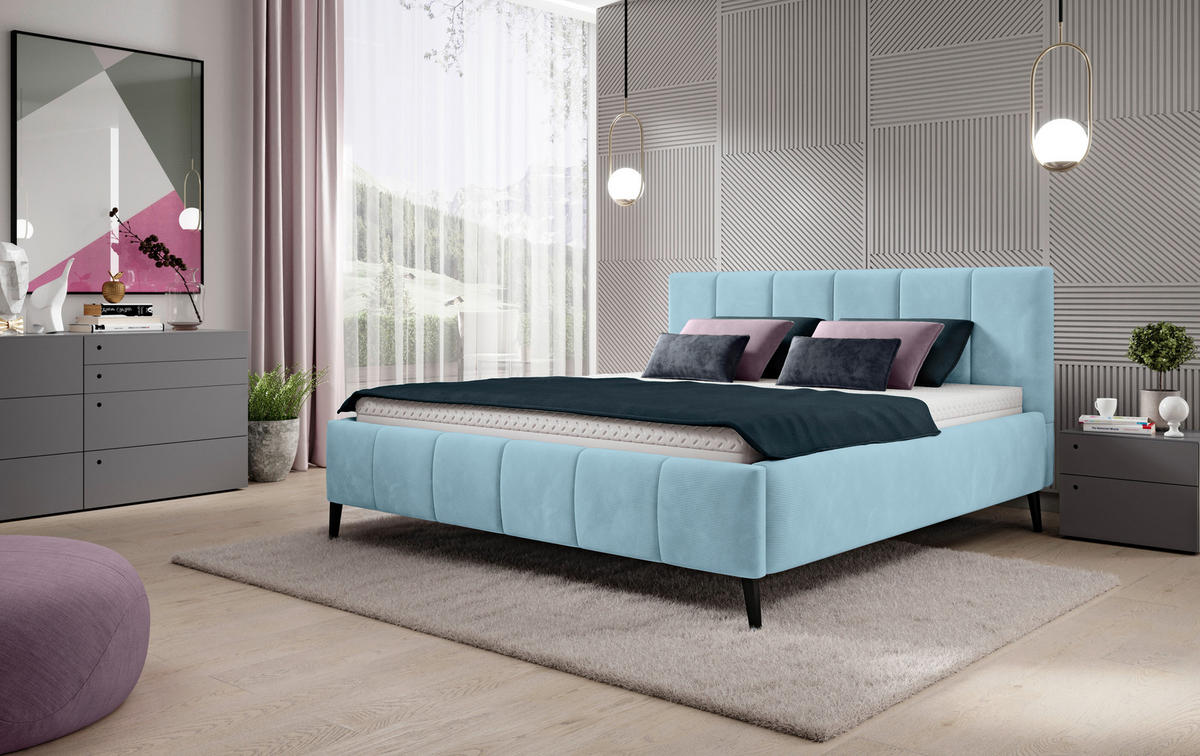 POLSTERBETT 180/200 cm  in Hellblau  - Schwarz/Naturfarben, Trend, Holz/Textil (180/200cm) - home24