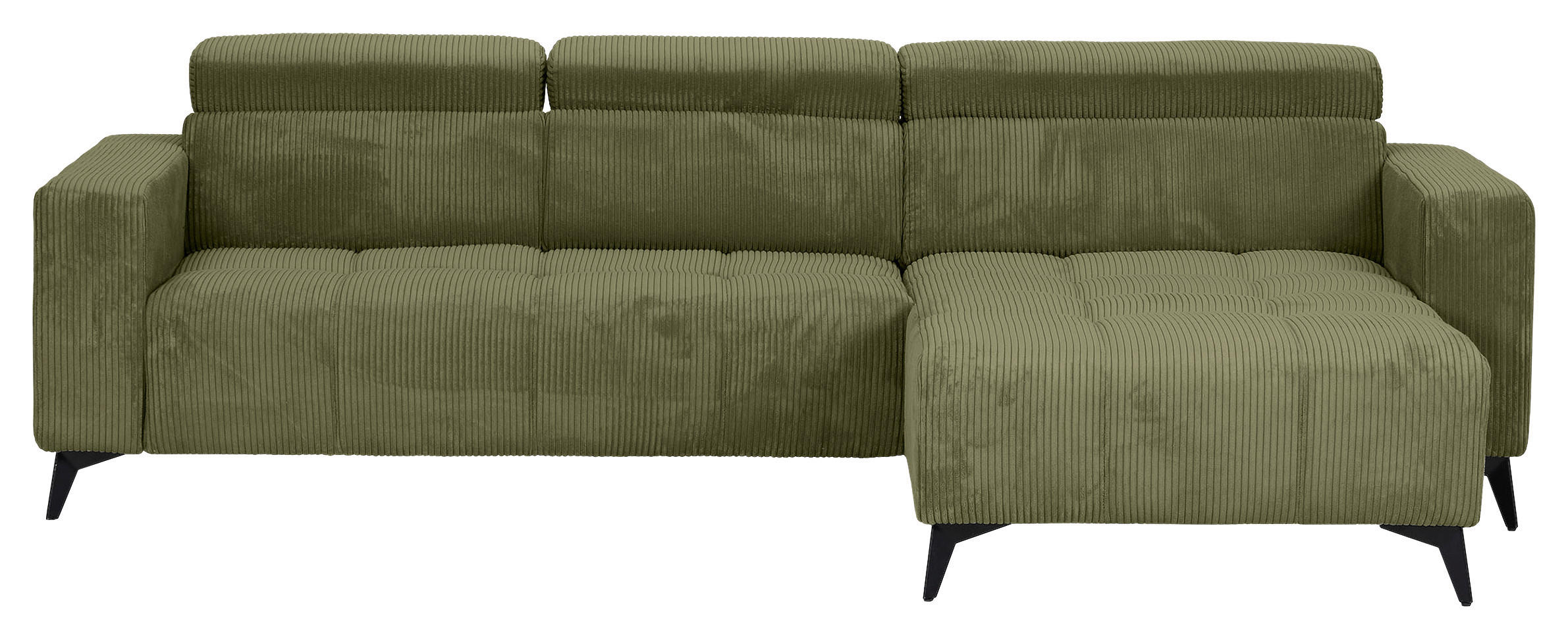 ECKSOFA Dunkelgrün Cord Rücken echt, Kopfteilverstellung, Sitzvorzug  - Dunkelgrün/Schwarz, KONVENTIONELL, Textil/Metall (257/170cm) - Carryhome
