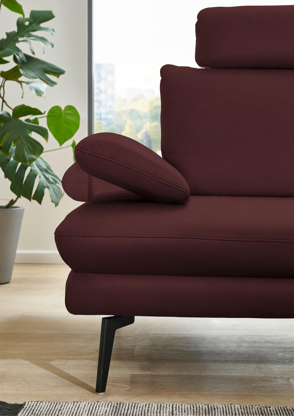 ECKSOFA in Echtleder Beere  310/180 cm  - Beere/Schwarz, Design, Leder/Metall (310/180cm) - Dieter Knoll