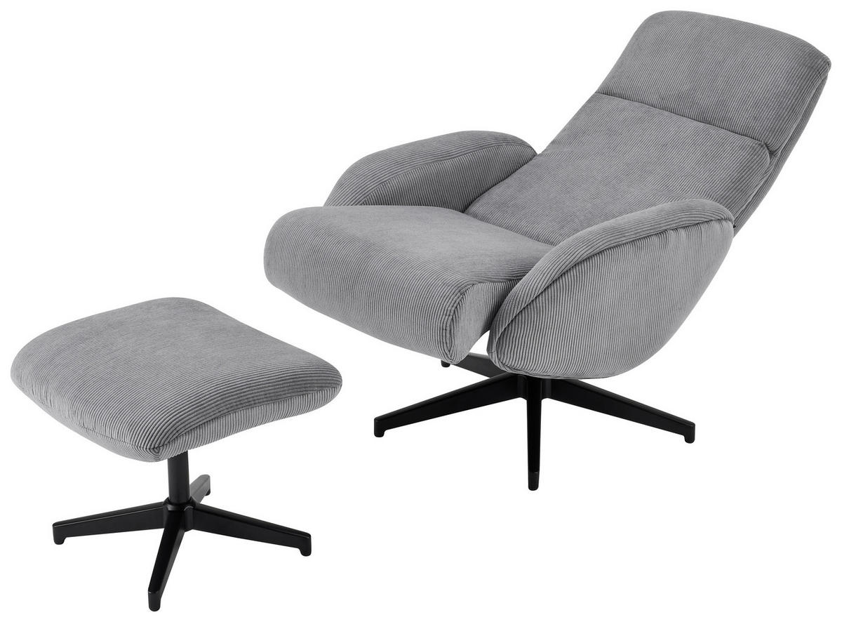 RELAXSESSELSET inkl. Funktion Cord Relaxfunktion, Hocker    - Dunkelgrau/Schwarz, Design, Textil/Metall (75/106/74cm) - Xora