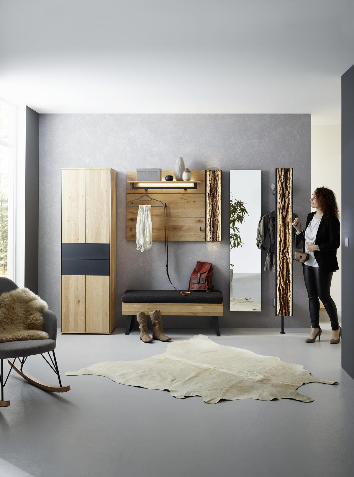 GARDEROBENPANEEL  in 118/87/35 cm  - Eichefarben/Anthrazit, Design, Holz/Metall (118/87/35cm) - Valnatura