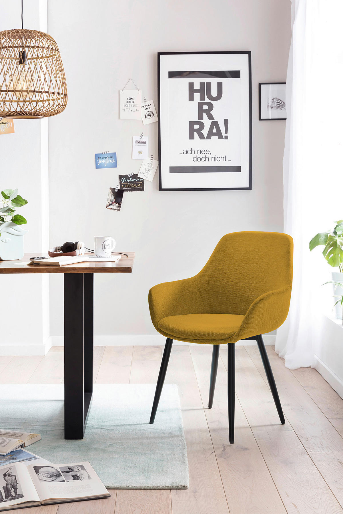 TISCHGRUPPE Gelb, Walnussfarben  - Gelb/Walnussfarben, MODERN, Holz/Textil (160/90/75cm) - Livetastic