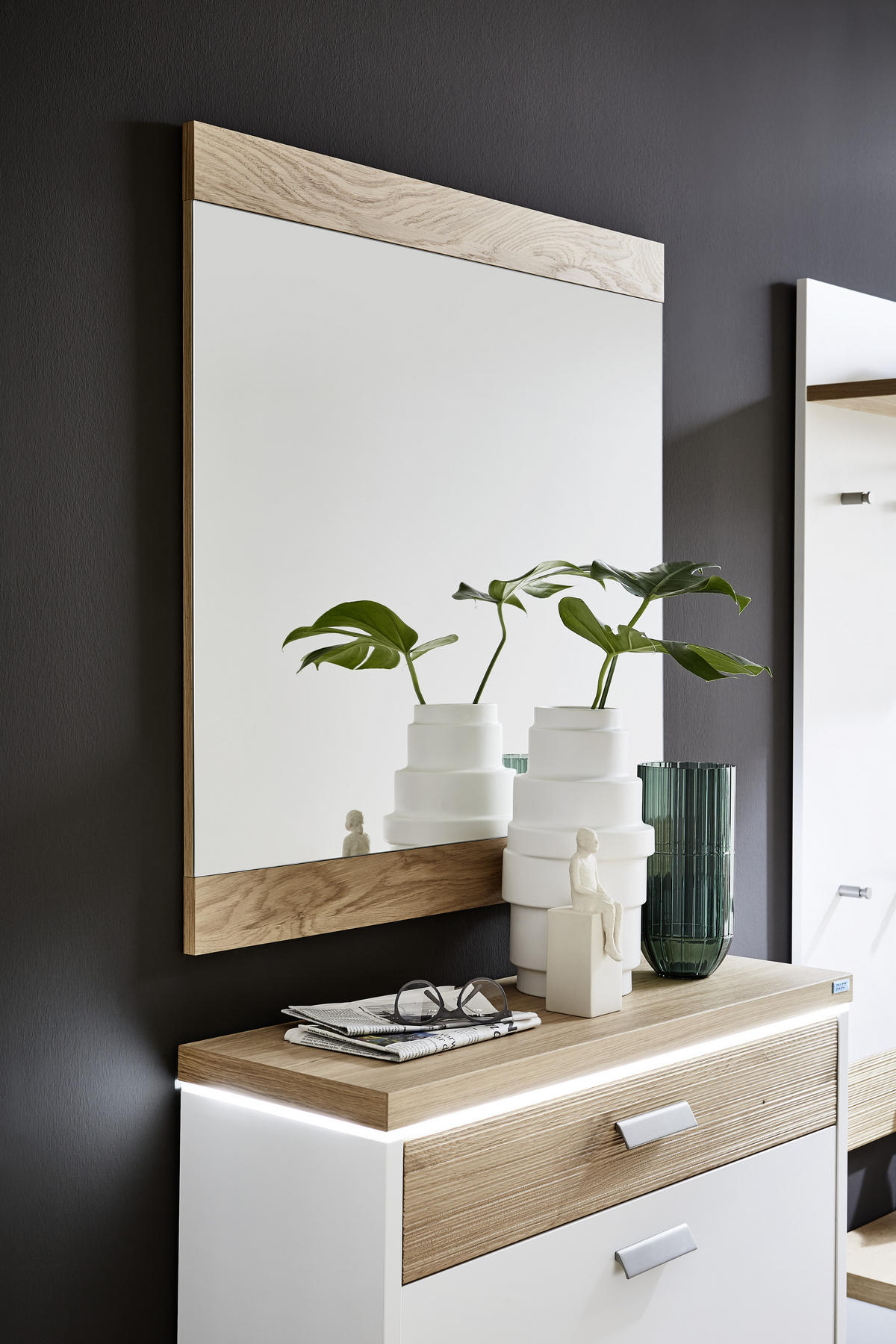 VÝKLOPNÁ SKRINKA NA TOPÁNKY, biela, farba duba, divoký dub, 92/96/31 cm - biela/farba duba, Design, kov/drevo (92/96/31cm) - Dieter Knoll