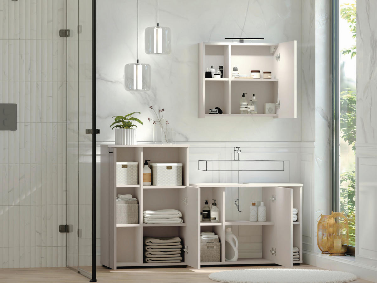 BADEZIMMER 3-teilig  in 155 cm  - Kaschmir/Schwarz, Trend, Glas/Holzwerkstoff (155cm) - Respekta