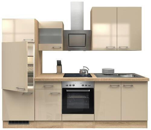 KÜCHENBLOCK 270 cm   in Kaschmir  - Kaschmir/Edelstahlfarben, MODERN, Glas/Holzwerkstoff (270cm) - FlexWell