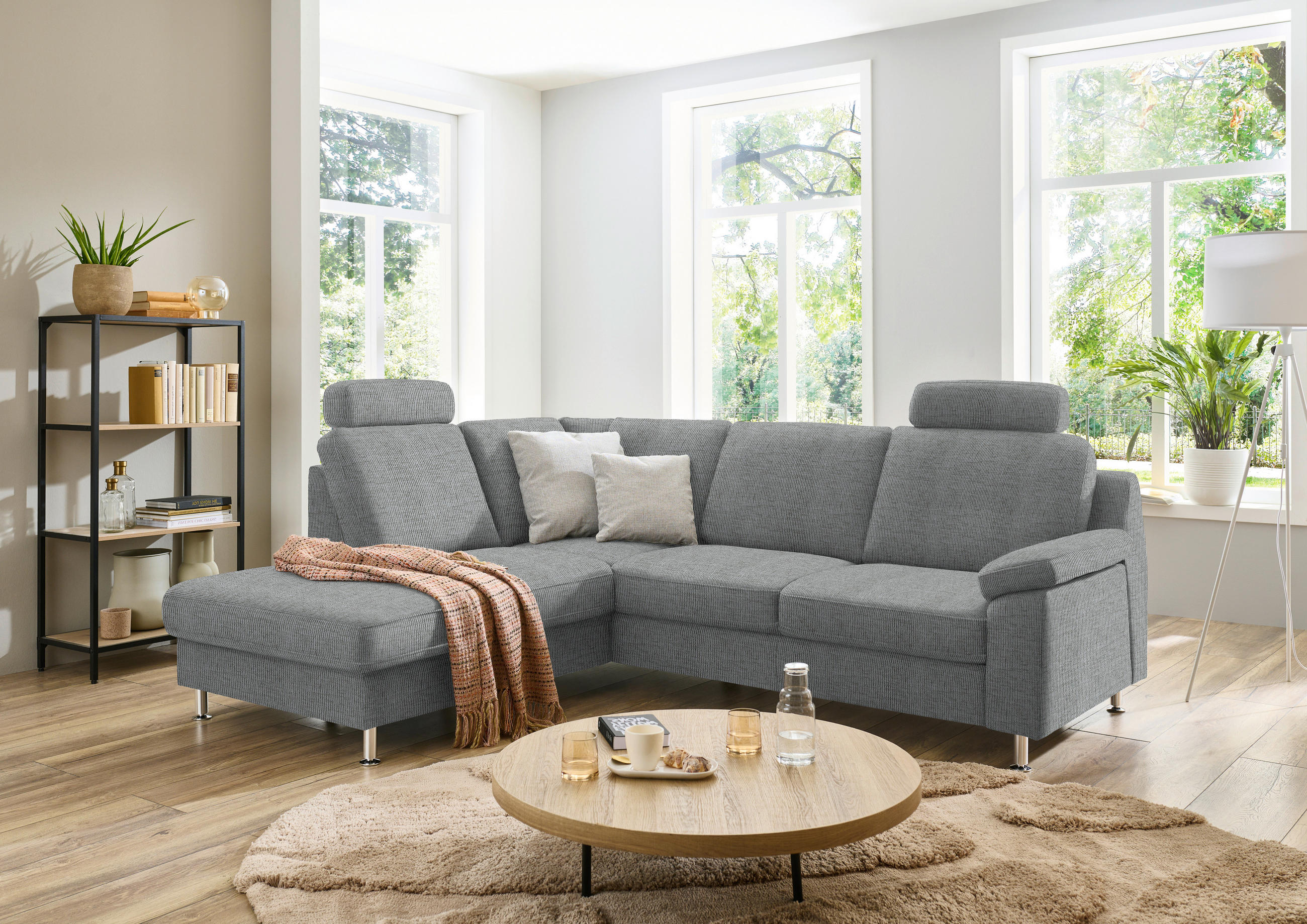 ECKSOFA in Webstoff Hellgrau  - Hellgrau/Alufarben, Konventionell, Textil/Metall (200/241cm) - Beldomo System