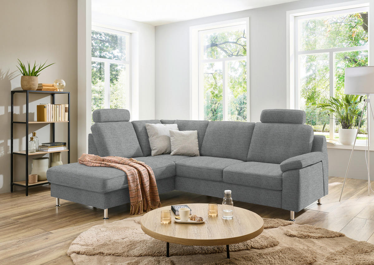 ECKSOFA in Webstoff Hellgrau  - Hellgrau/Alufarben, Konventionell, Textil/Metall (200/241cm) - Beldomo System
