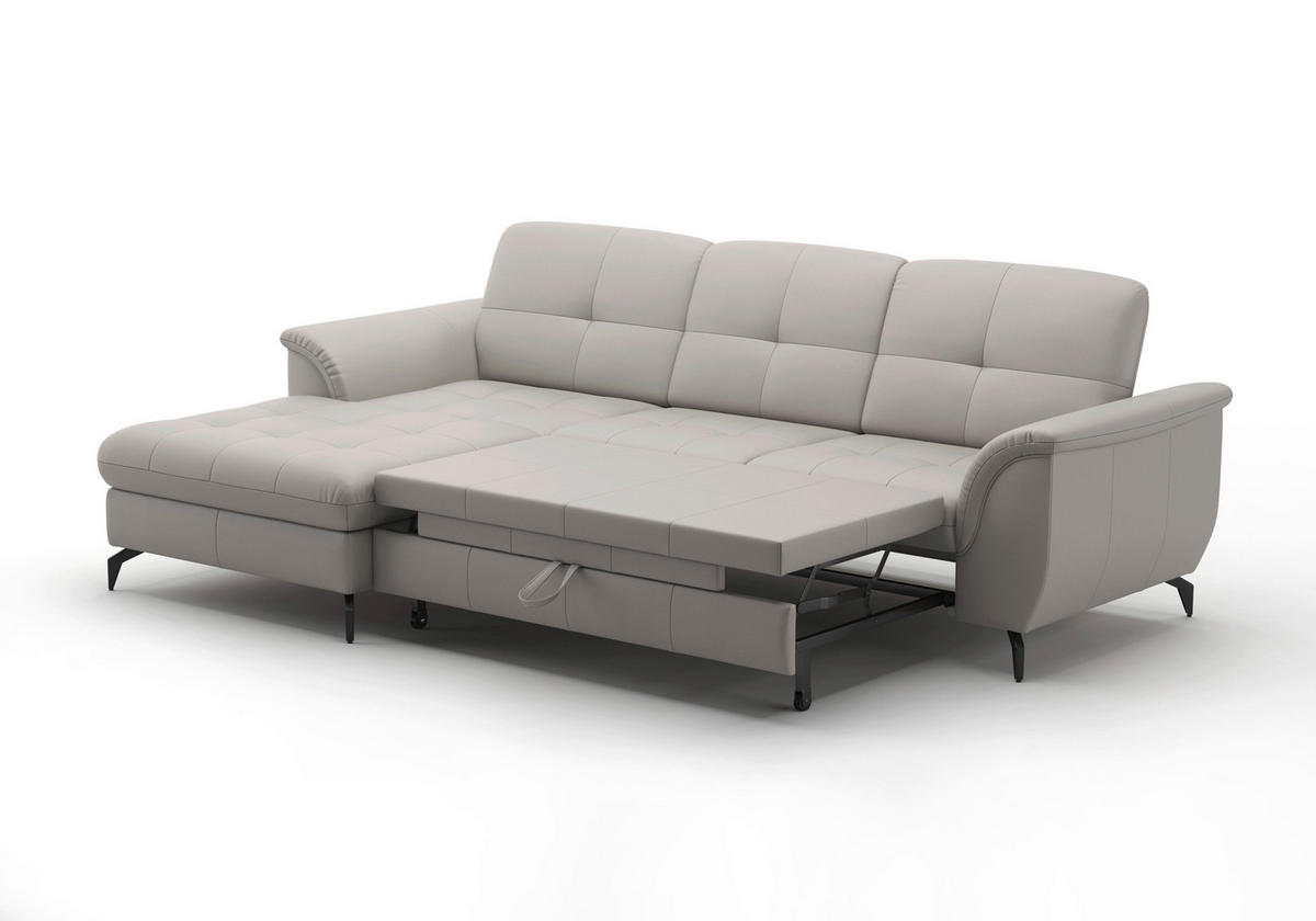 ECKSOFA in Echtleder Hellgrau  - Hellgrau/Schwarz, Modern, Leder/Metall (164/262cm) - Sit & More