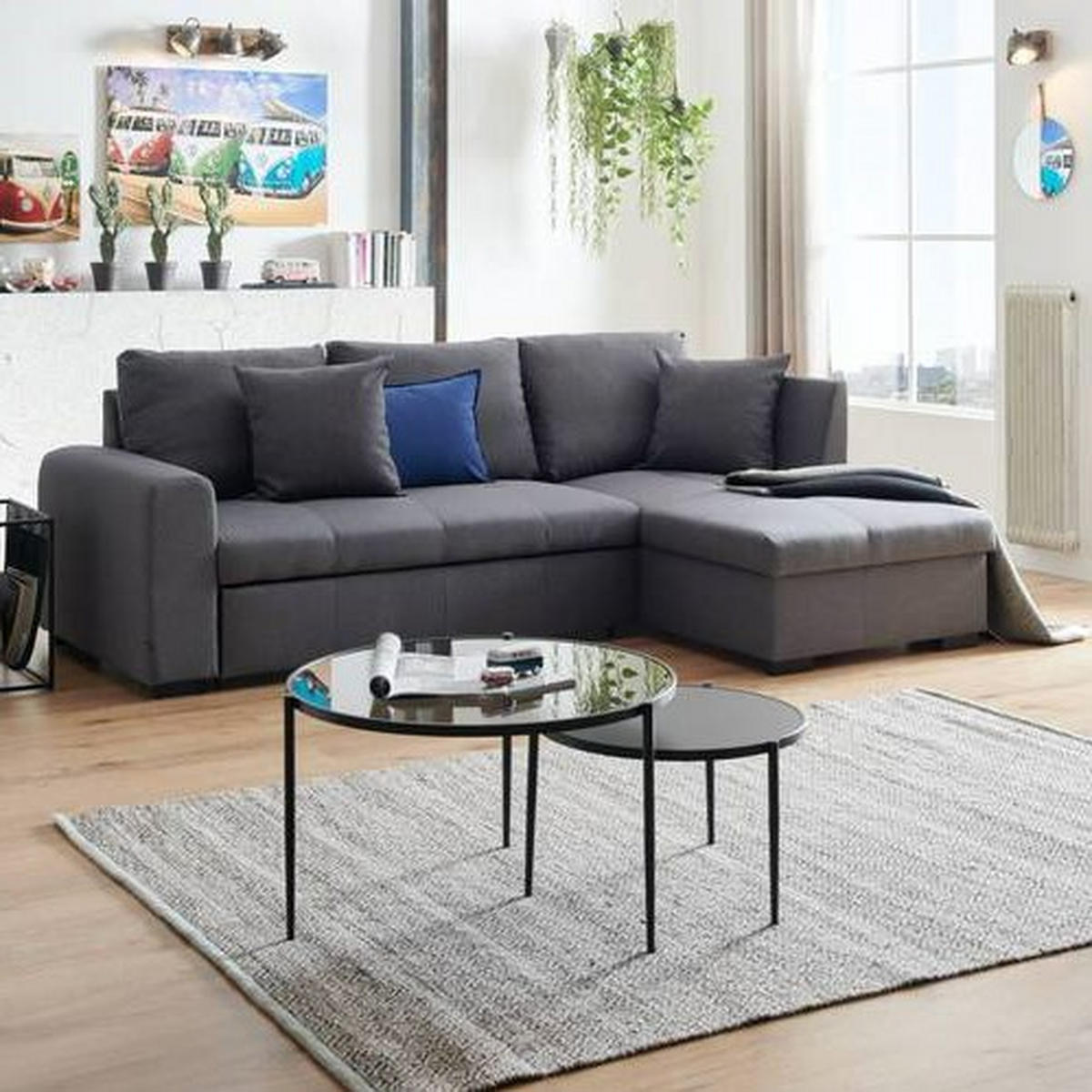 ECKSOFA in Webstoff Grau  - Schwarz/Grau, Design, Kunststoff/Textil (238/158cm) - Livetastic