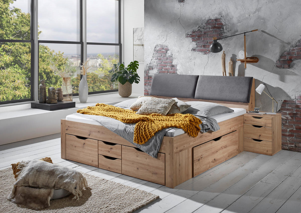 STAURAUMBETT 180/200 cm  in Eiche Artisan  - Eiche Artisan/Grau, KONVENTIONELL, Holzwerkstoff (180/200cm) - Boxxx