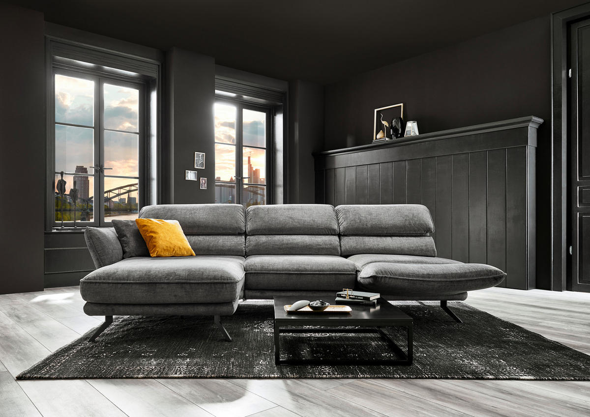 ECKSOFA in Velours Silberfarben  - Silberfarben/Schwarz, Design, Textil/Metall (153/283cm) - Valdera
