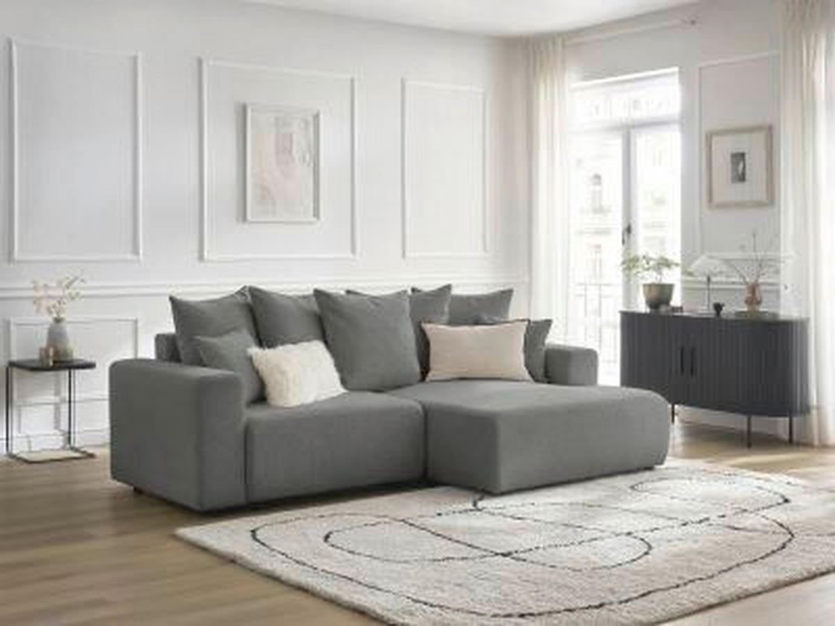 ECKSOFA Ottomane rechts  ATILLA Dunkelgrau Flachgewebe  - Dunkelgrau/Schwarz, MODERN, Kunststoff/Textil (244/149cm)