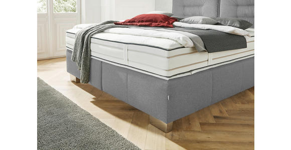 BOXSPRINGBETT 180/200 cm,  in Hellgrau, Matratze, H2 + H4 = mittel + sehr fest  - Chromfarben/Hellgrau, KONVENTIONELL, Textil (180/200cm) - Dieter Knoll