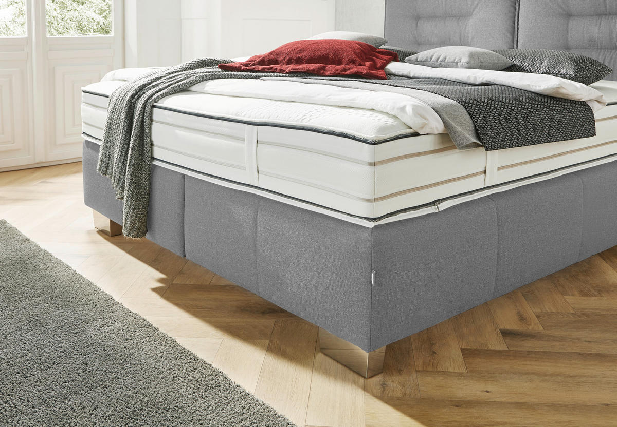 BOXSPRINGBETT 180/200 cm  in Hellgrau  - Chromfarben/Hellgrau, Konventionell, Textil (180/200cm) - Dieter Knoll