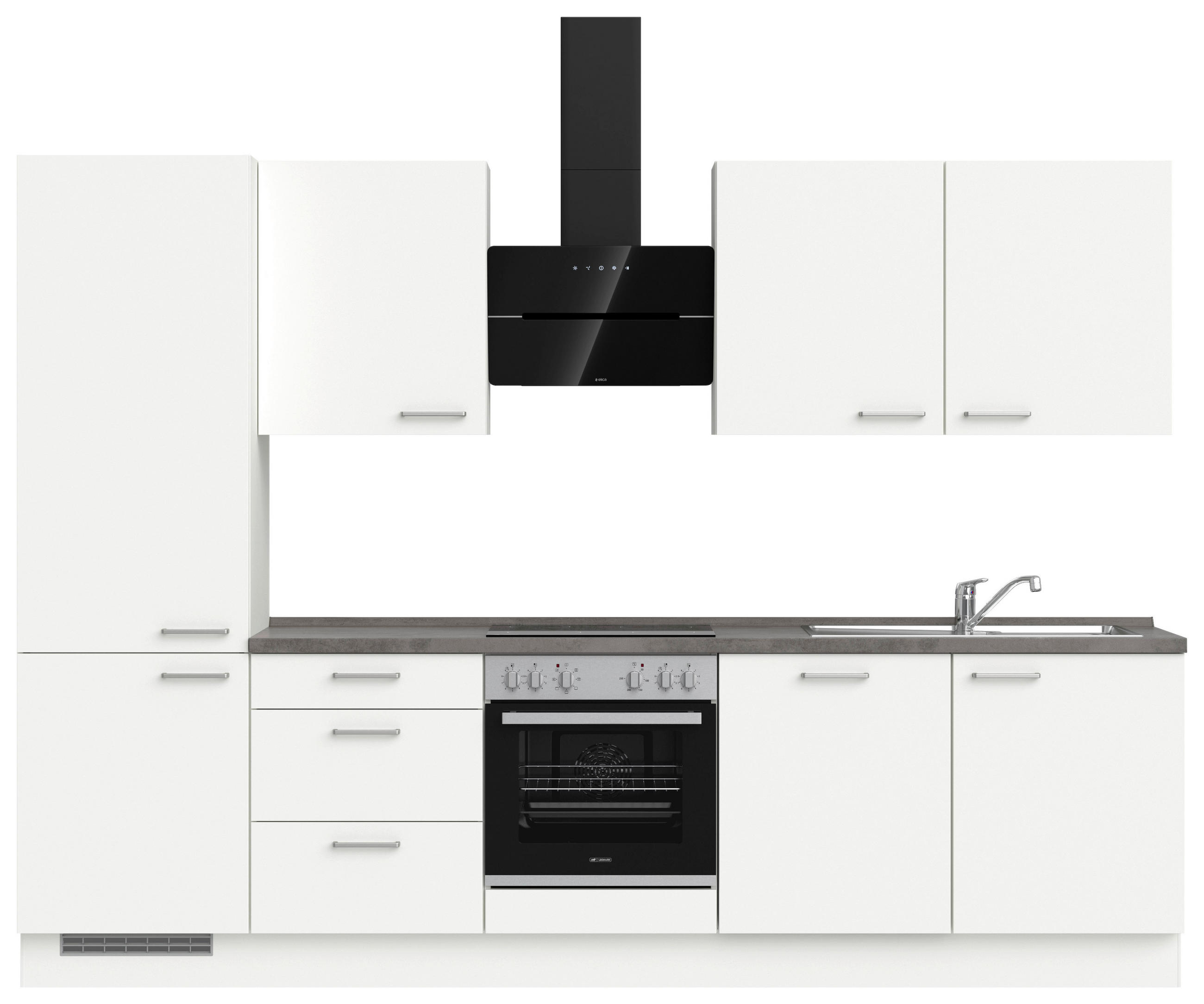 BUCĂTĂRIE FĂRĂ ELECTROCASNICE  - alb/culoare inox, Modern, metal/material pe bază de lemn (300cm) - Nobilia