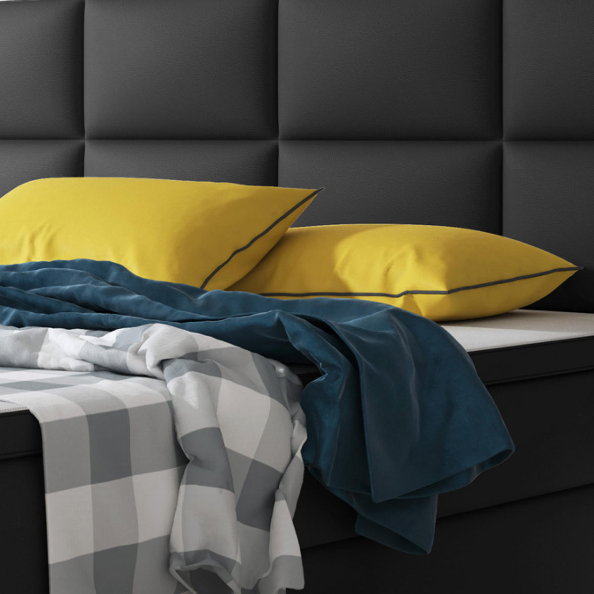 BOXSPRINGBETT  in Schwarz, Matratze, gepolstertes Kopfteil, Topper, Matratzen, H3 + H3 = fest  - Silberfarben/Schwarz, KONVENTIONELL, Leder/Textil (200/125/210cm) - MID.YOU