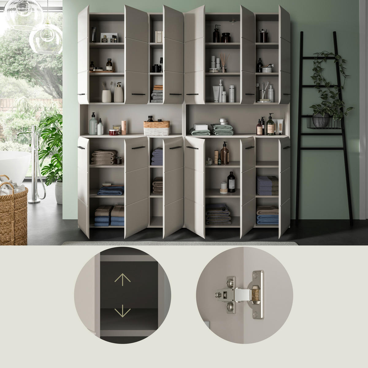 BADEZIMMER 2-teilig  in 180 cm  - Kaschmir/Schwarz, Trend, Holzwerkstoff/Kunststoff (180cm) - MID.YOU
