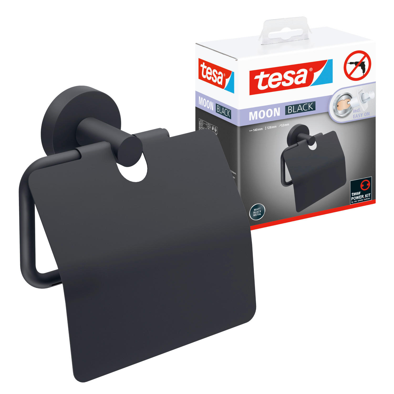 TOILETTENPAPIERHALTER - Schwarz, Basics, Metall (14/12,8/5,25cm) - Tesa