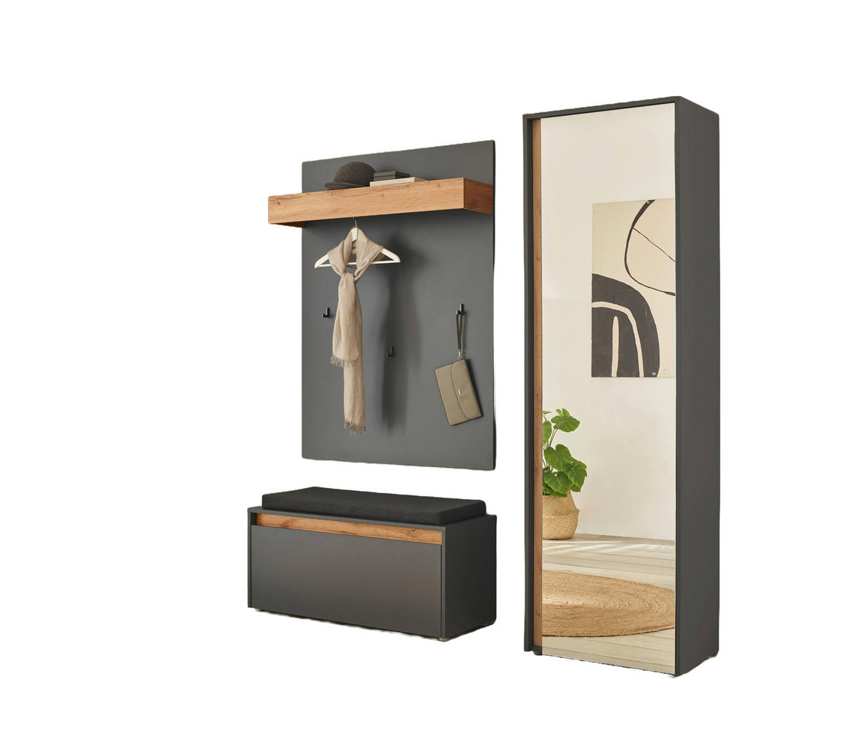 GARDEROBE 4-teilig  in 170/200/40 cm  - Anthrazit/Eiche Wotan, Design, Holzwerkstoff/Textil (170/200/40cm) - Modante