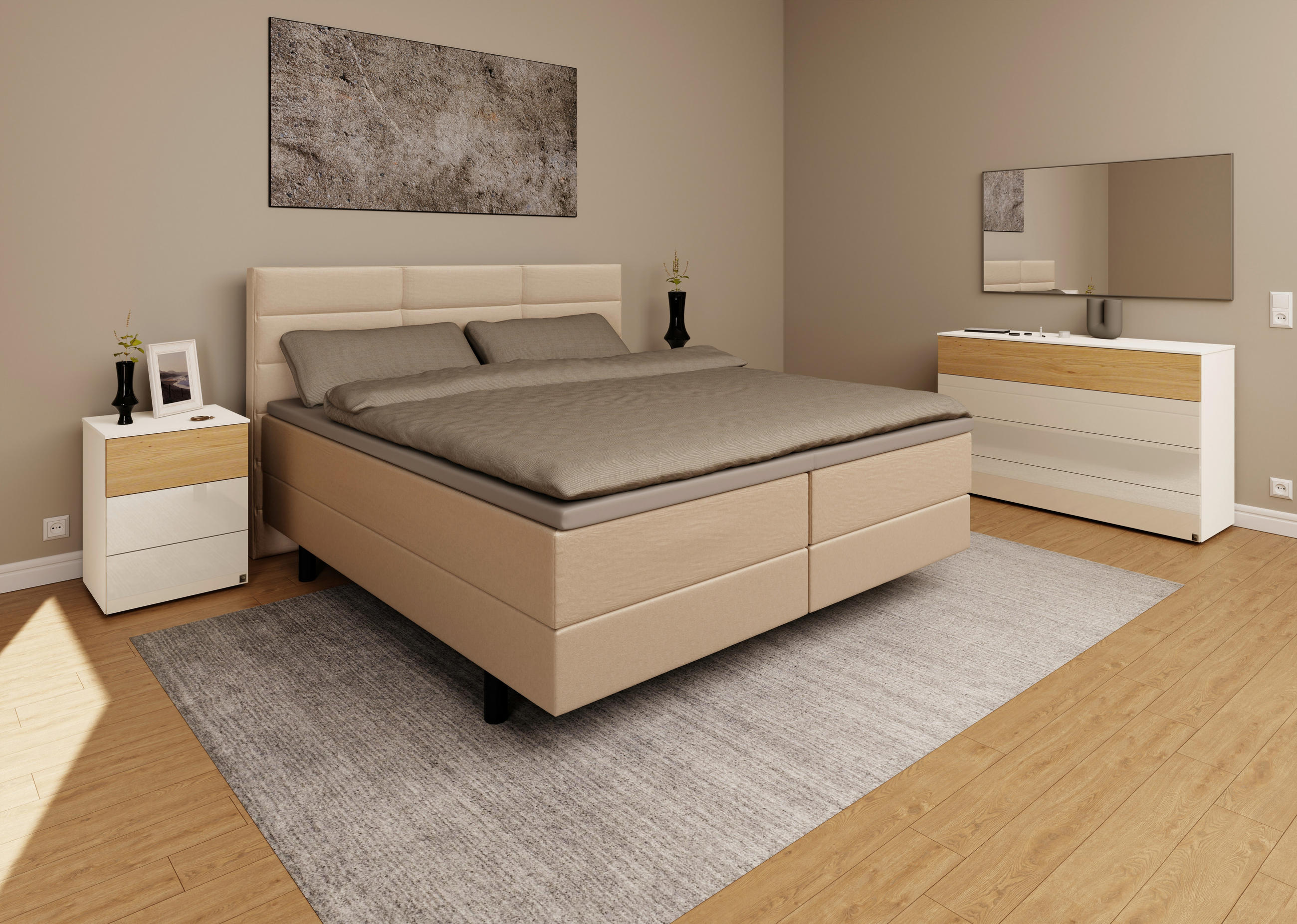 BOXSPRINGBETT 180/200 cm  in Beige  - Beige/Schwarz, KONVENTIONELL, Holzwerkstoff/Kunststoff (180/200cm) - Musterring