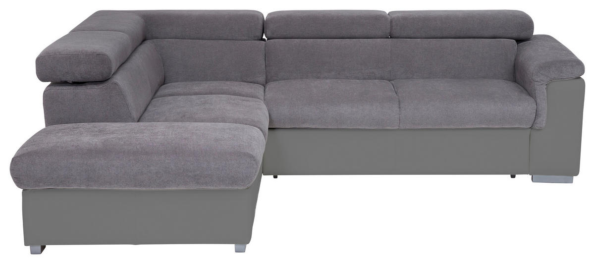 ECKSOFA Grau, Fango Chenille, Lederlook  - Fango/Grau, Basics, Holz/Textil (217/252cm) - MID.YOU