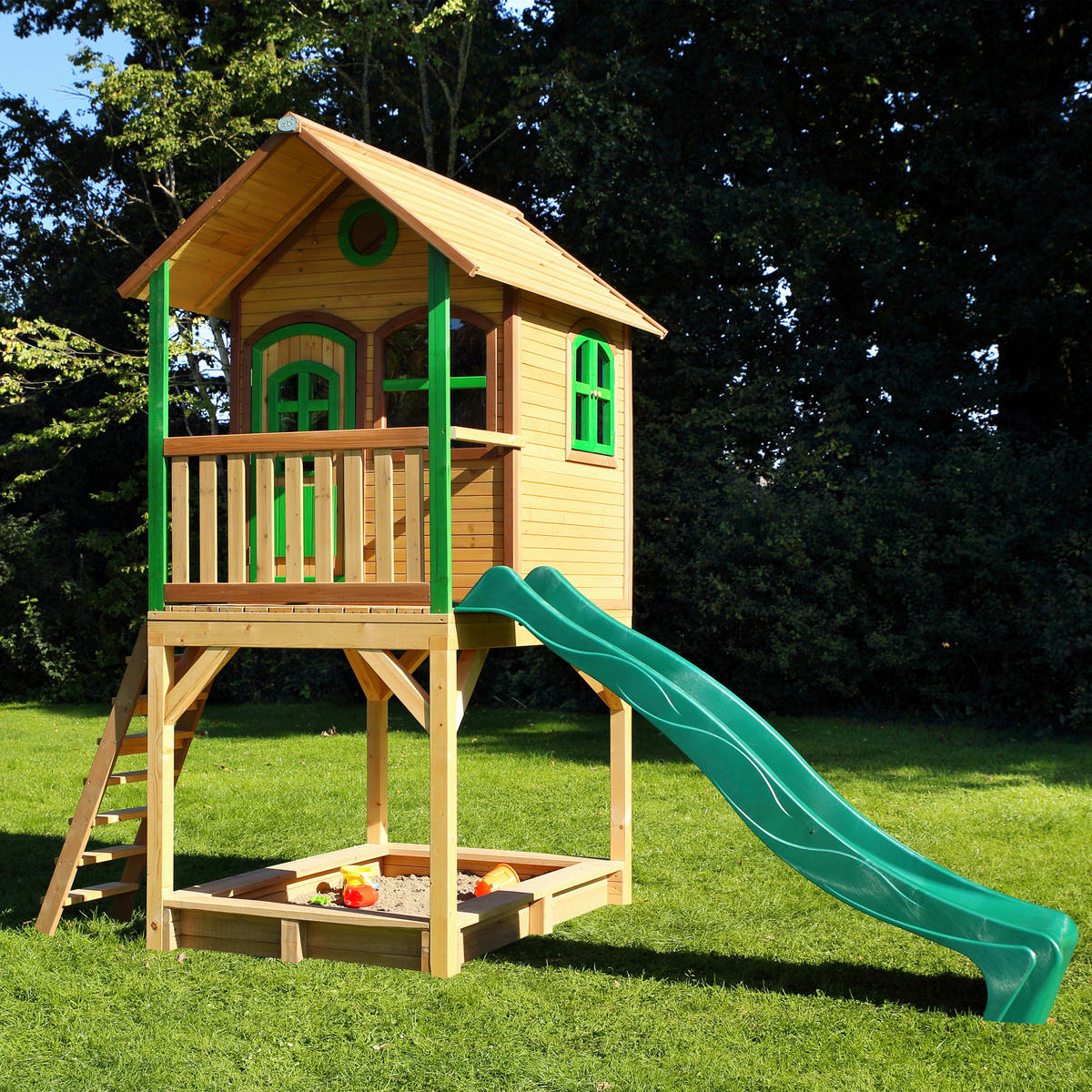 SPIELTURM 370/291/191 cm SPIELTURM SARAH  - Braun/Grün, KONVENTIONELL, Holz/Kunststoff (370/291/191cm) - Ambia Garden