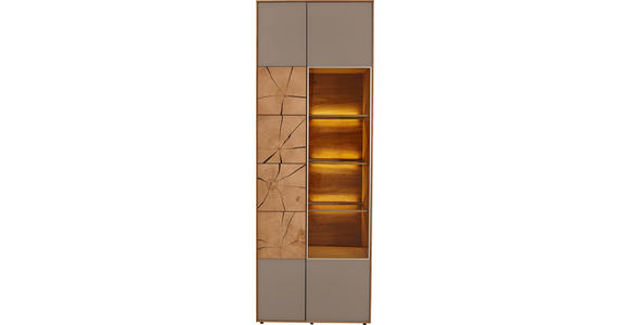 VITRINE in vollmassiv Kerneiche Eichefarben, Fango - Fango/Eichefarben, Design, Glas/Holz (70/196/39cm) - Valnatura