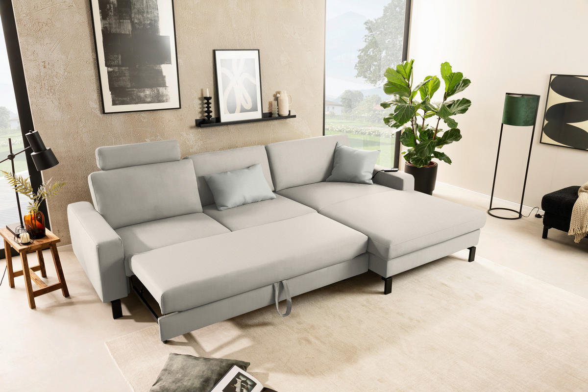 ECKSOFA Cord Naturfarben  - Schwarz/Naturfarben, Design, Textil/Metall (298/185cm) - Pure Home Lifestyle