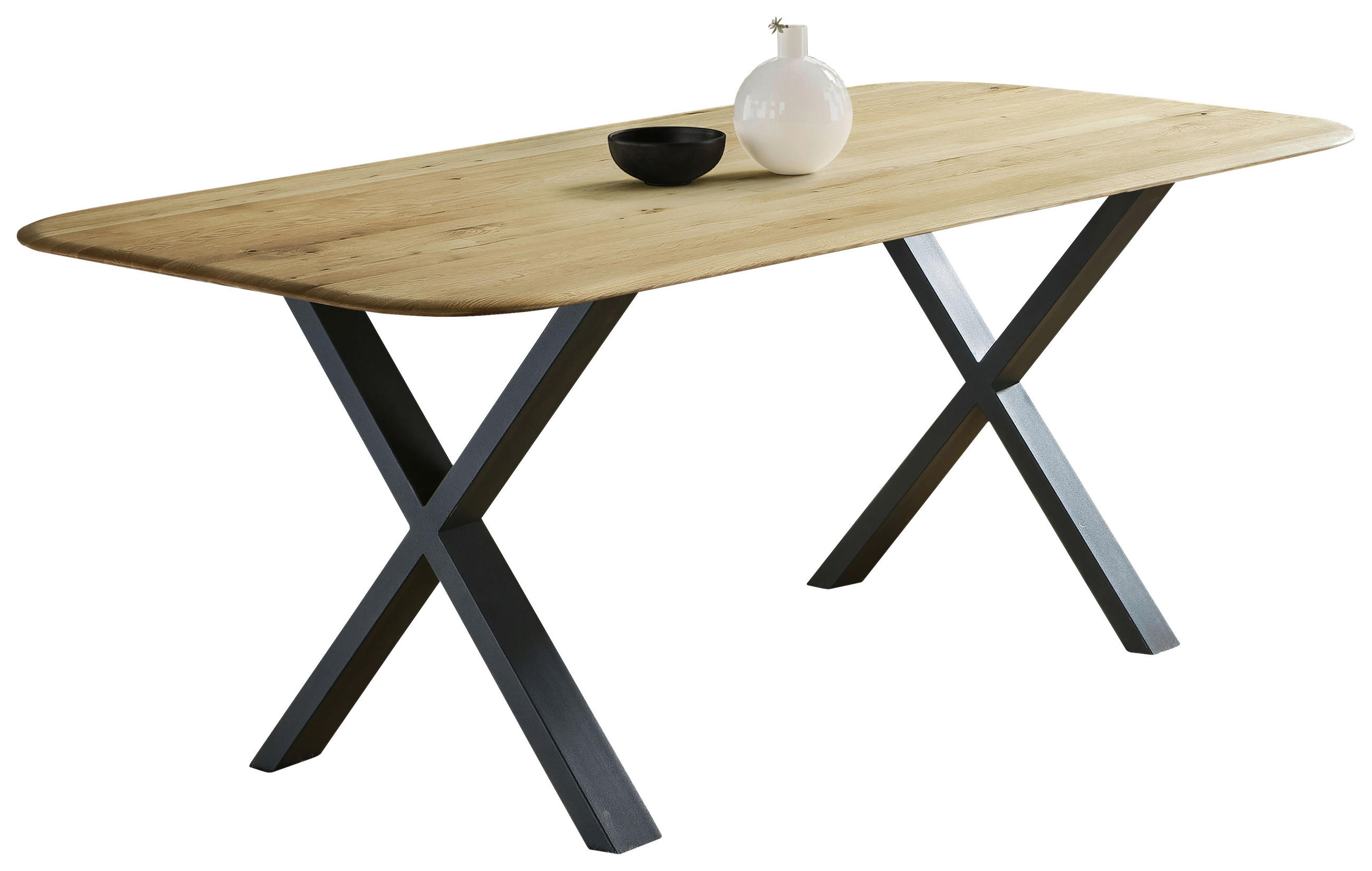 ESSTISCH Eiche massiv rechteckig Schwarz, Eichefarben  - Eichefarben/Schwarz, LIFESTYLE, Holz/Metall (160/90/75cm) - Linea Natura