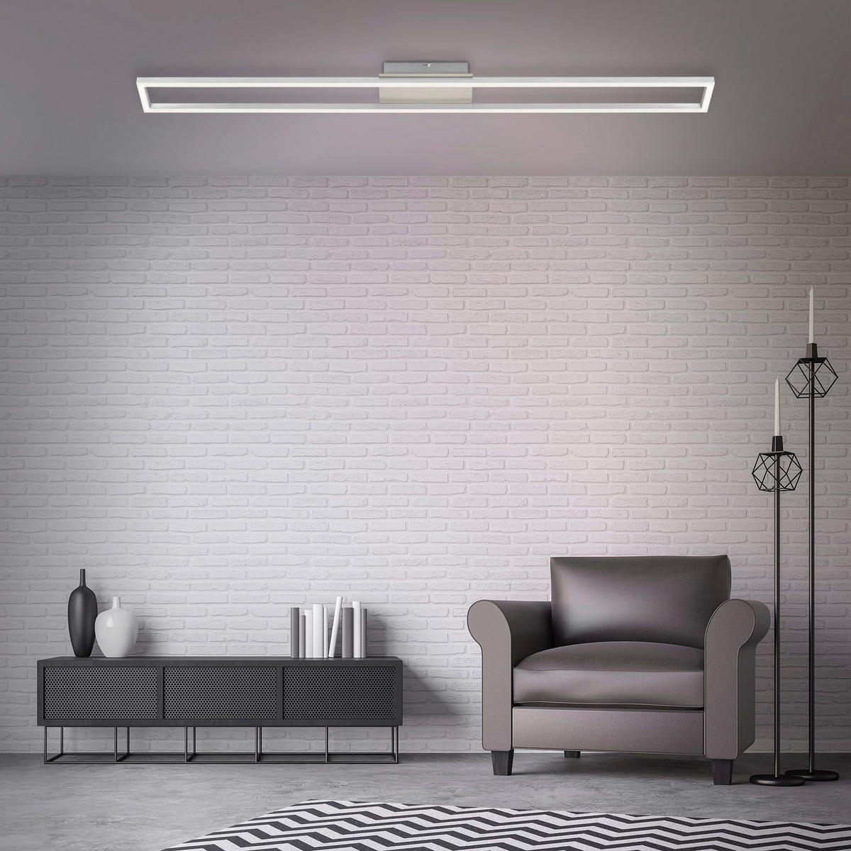 STROPNÉ LED SVIETIDLO, 110/12,5/5 cm - niklová, Design, kov/plast (110/12,5/5cm)