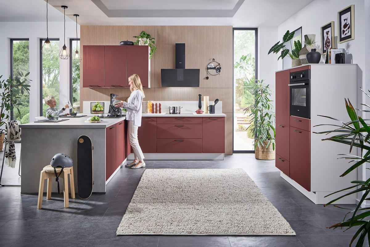 EINBAUKÜCHE   - Rot, Design, Holzwerkstoff - Celina