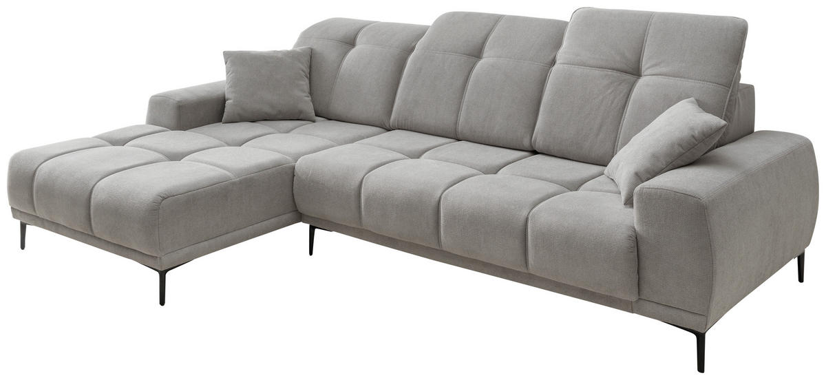 ECKSOFA NESTO in Chenille Grau  187/292 cm  - Schwarz/Grau, Basics, Textil/Metall (187/292cm) - Livetastic