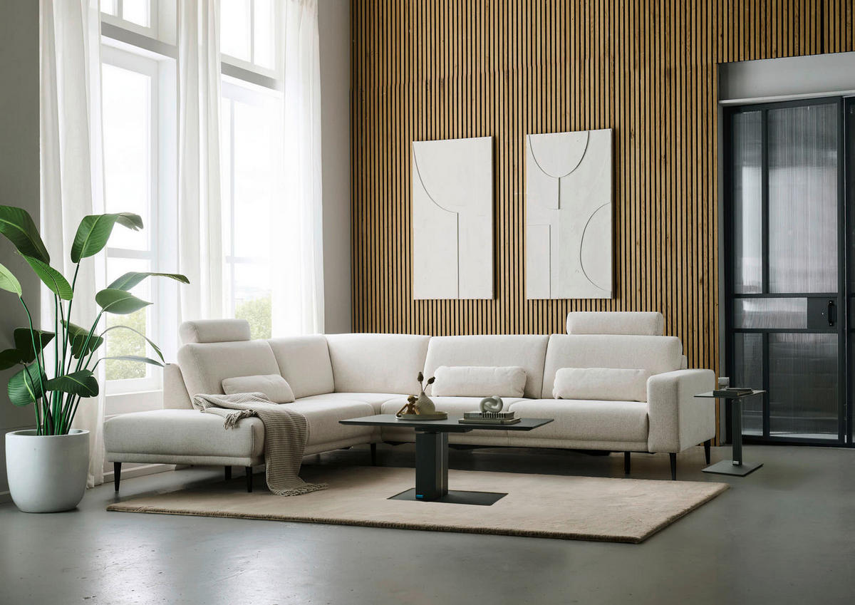 ECKSOFA Dieter Knoll Beige Chenille  - Beige/Schwarz, Design, Textil/Metall (254/303cm) - Dieter Knoll