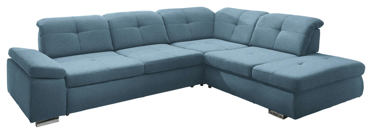 ECKSOFA Mikrofaser Hellblau  - Chromfarben/Hellblau, Design, Textil/Metall (312/260cm) - Beldomo Style