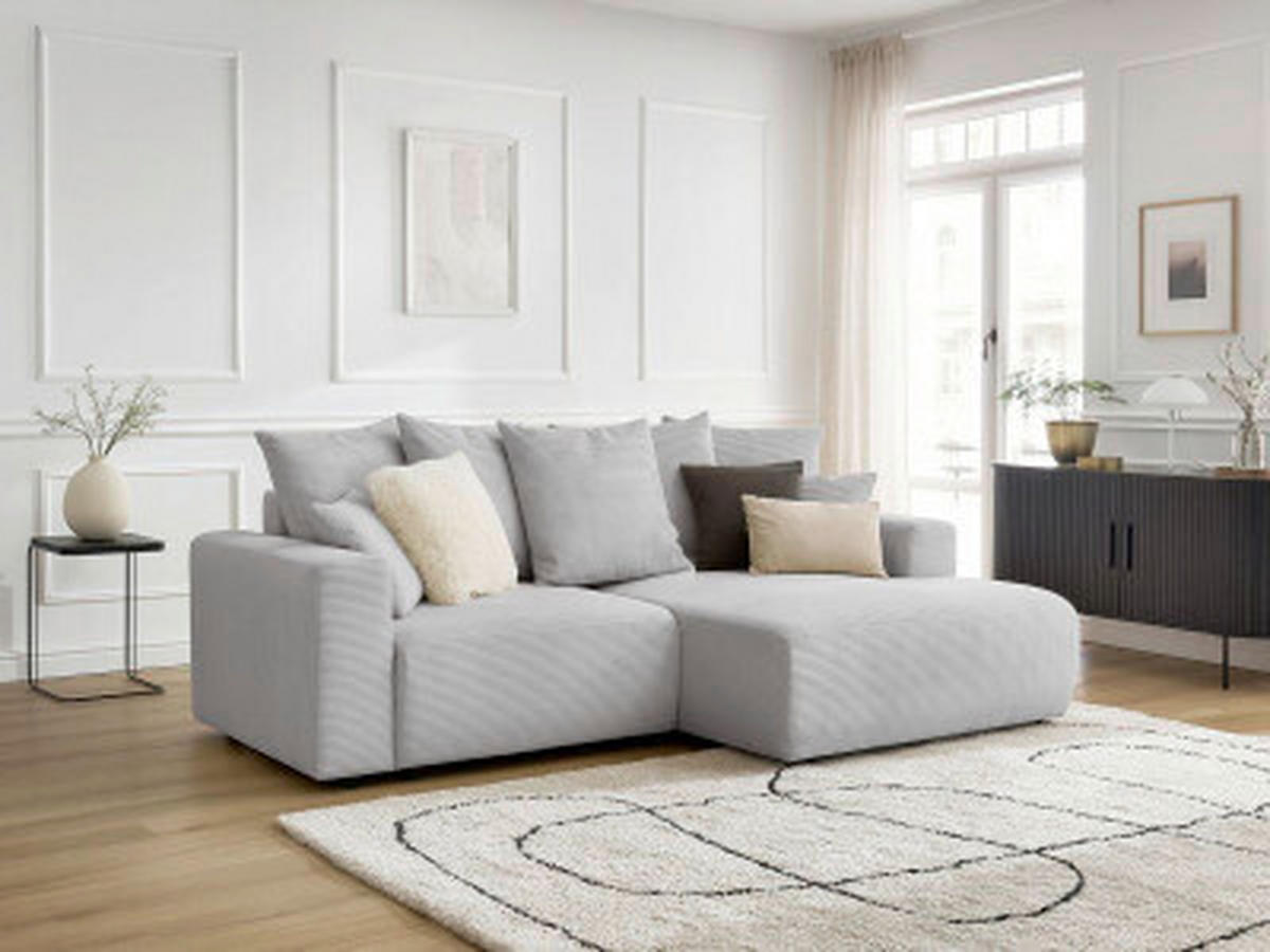 ECKSOFA Ottomane rechts  ATILLA Hellgrau Cord  - Hellgrau/Schwarz, MODERN, Kunststoff/Textil (244/149cm)