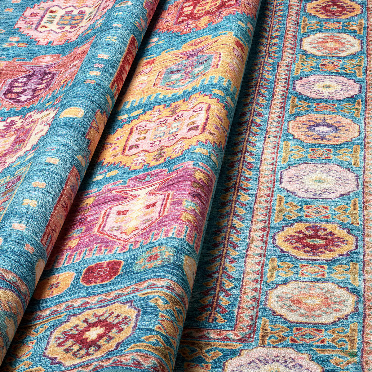 LÄUFER Cortea Zylar 80/300 cm  in Hellblau, Dunkelrosa, Elfenbein  - Elfenbein/Dunkelrosa, LIFESTYLE, Kunststoff/Textil (80/300cm) - Lindorug