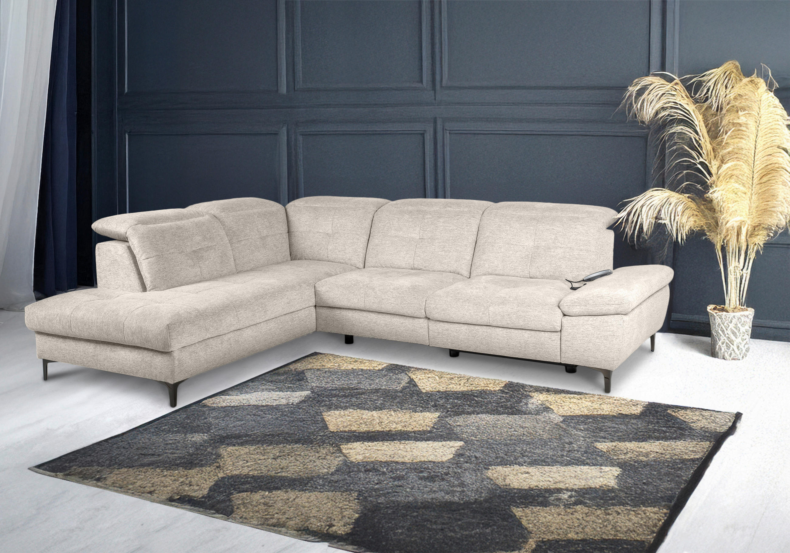ECKSOFA Beige Webstoff  - Beige/Schwarz, KONVENTIONELL, Textil/Metall (225/288cm) - Carryhome