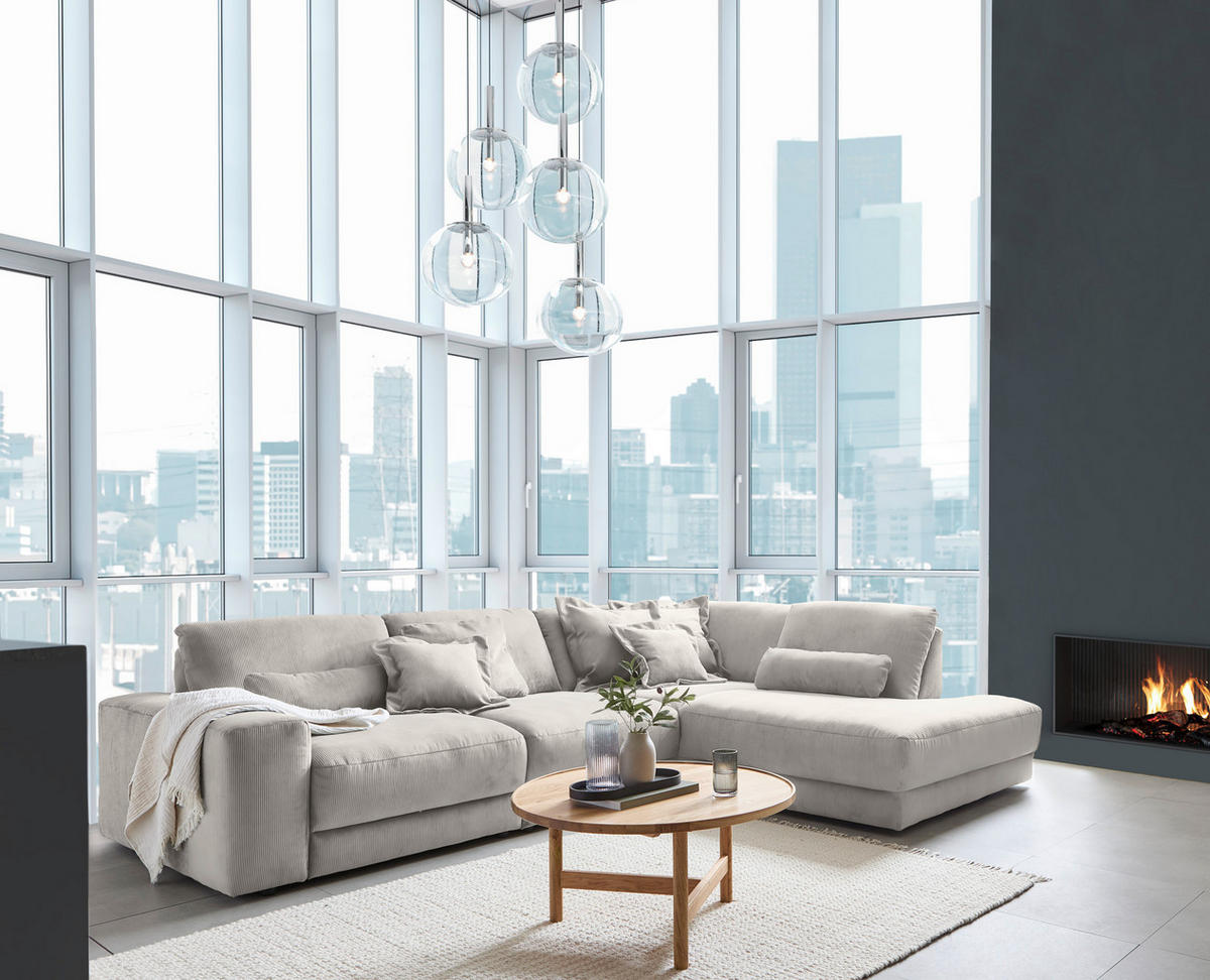 ECKSOFA Niels Andersson Hellgrau Feincord  - Hellgrau/Schwarz, Design, Kunststoff/Textil (316/242cm) - Niels Andersson