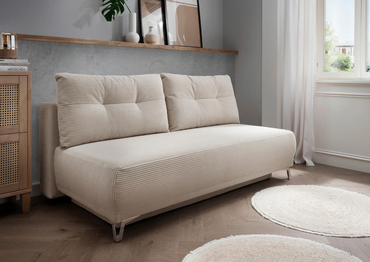 SCHLAFSOFA in Cord Beige  - Chromfarben/Beige, Modern, Textil/Metall (198/90/100cm) - Livetastic