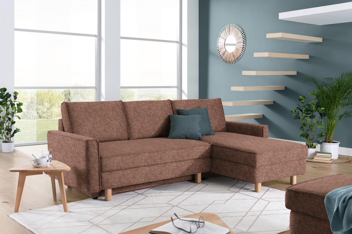 ECKSOFA  in Mikrovelours Terracotta  237/170 cm  - Eichefarben/Terracotta, KONVENTIONELL, Holz/Textil (237/170cm) - Sedda