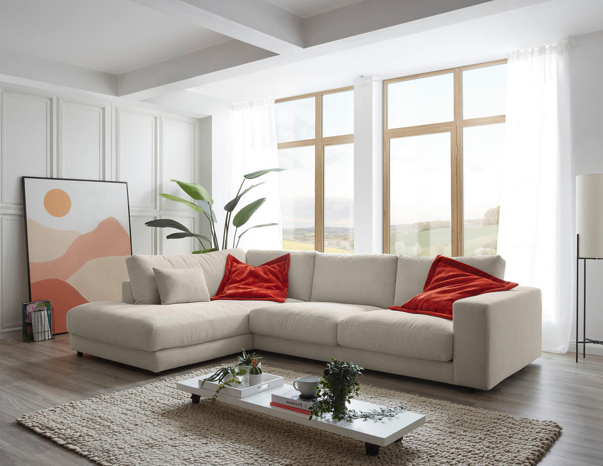 ECKSOFA in Feincord Sandfarben  - Sandfarben/Schwarz, Design, Kunststoff/Textil (224/325cm) - Hom`in